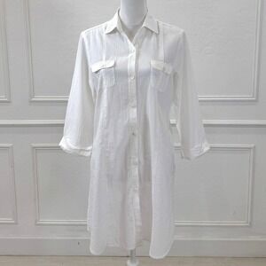 Tommy Bahama White Linen Blend Long‎ Sleeve Shirt Dress Size Small